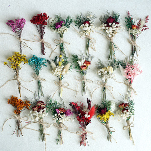 12cm真花干花永生花迷你小花束玫瑰满天星diy胸花礼物礼盒装饰