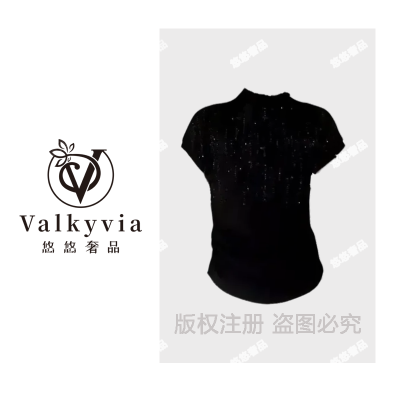 【Valkyvia/悠悠奢品】重工烫钻半高领蝙蝠袖针织上衣女6615