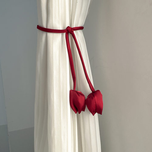 婚礼新房窗帘郁金香绑带婚房卧室客厅酒红窗帘装饰布置乔迁用品