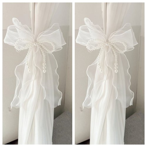 法式蕾丝珍珠蝴蝶结窗帘绑带