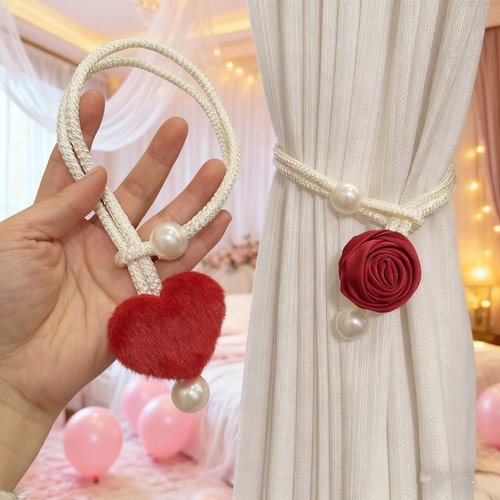 婚房装饰结婚窗帘绑带窗纱收纳绳珍珠爱心玫瑰浪漫氛围感婚庆用品