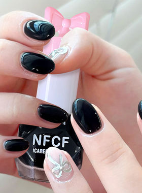 排排猪精品防水黑色指甲油免烤快干持久纯黑色油性补车漆不掉色