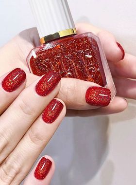 排排猪显白指甲油新色套装持久防水免烤快干闪耀红色美甲油不可剥