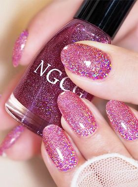 排排猪紫色亮片指甲油免烤持久快干油性微胶爆闪亮晶晶美甲套装