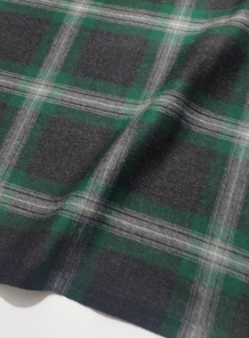 进口全毛灰绿色格子服装面料秋冬西服小外套装百褶裙风衣裤子布料