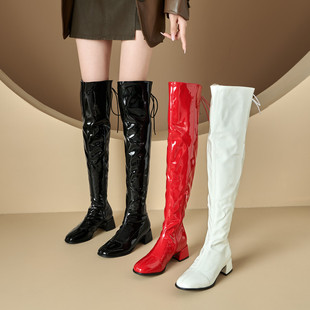 欧美外贸新款秋冬粗跟长筒靴女靴子跳舞靴表演靴子女童走秀过膝靴
