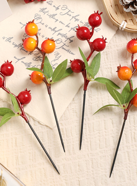 新春仿真石榴果泡沫红果新年年宵花发财果假花家居装饰插花摆件