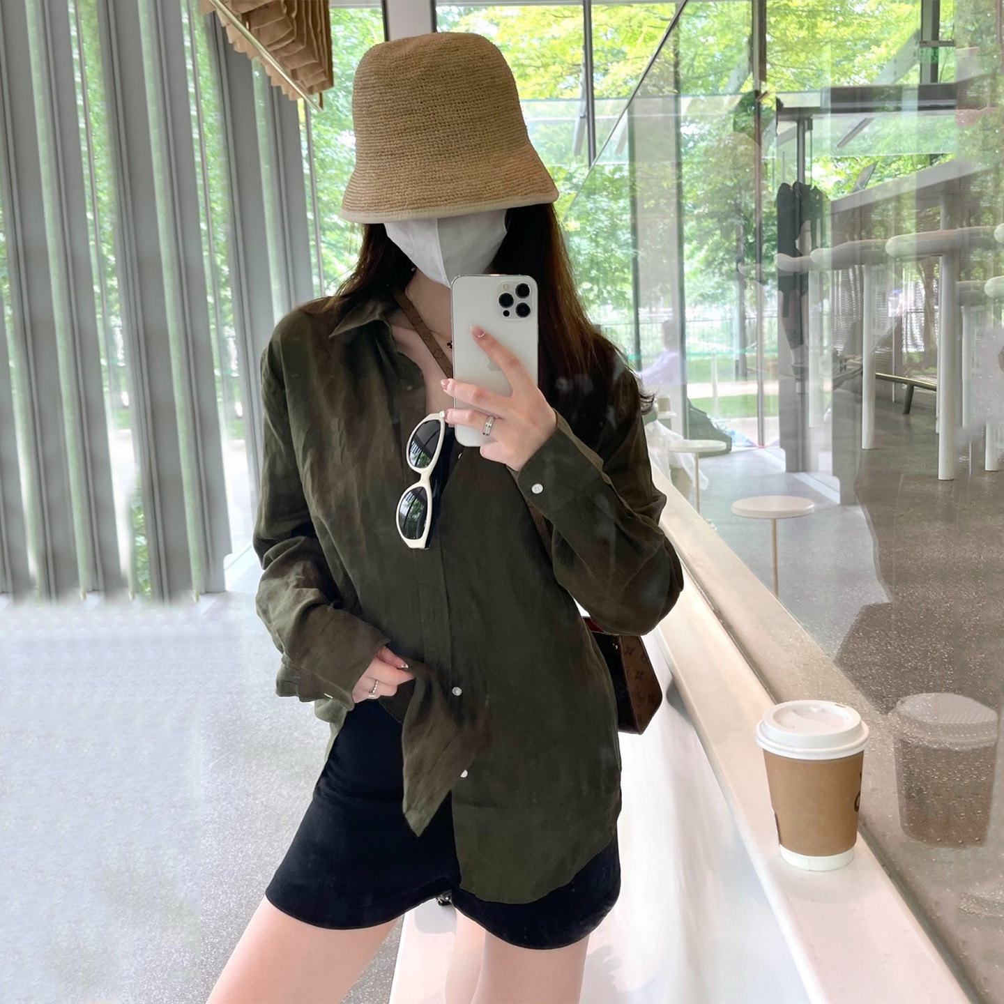 DPH NICE亚麻刺绣长袖防晒衬衫女老钱风夏季宽松高级感外搭上衣