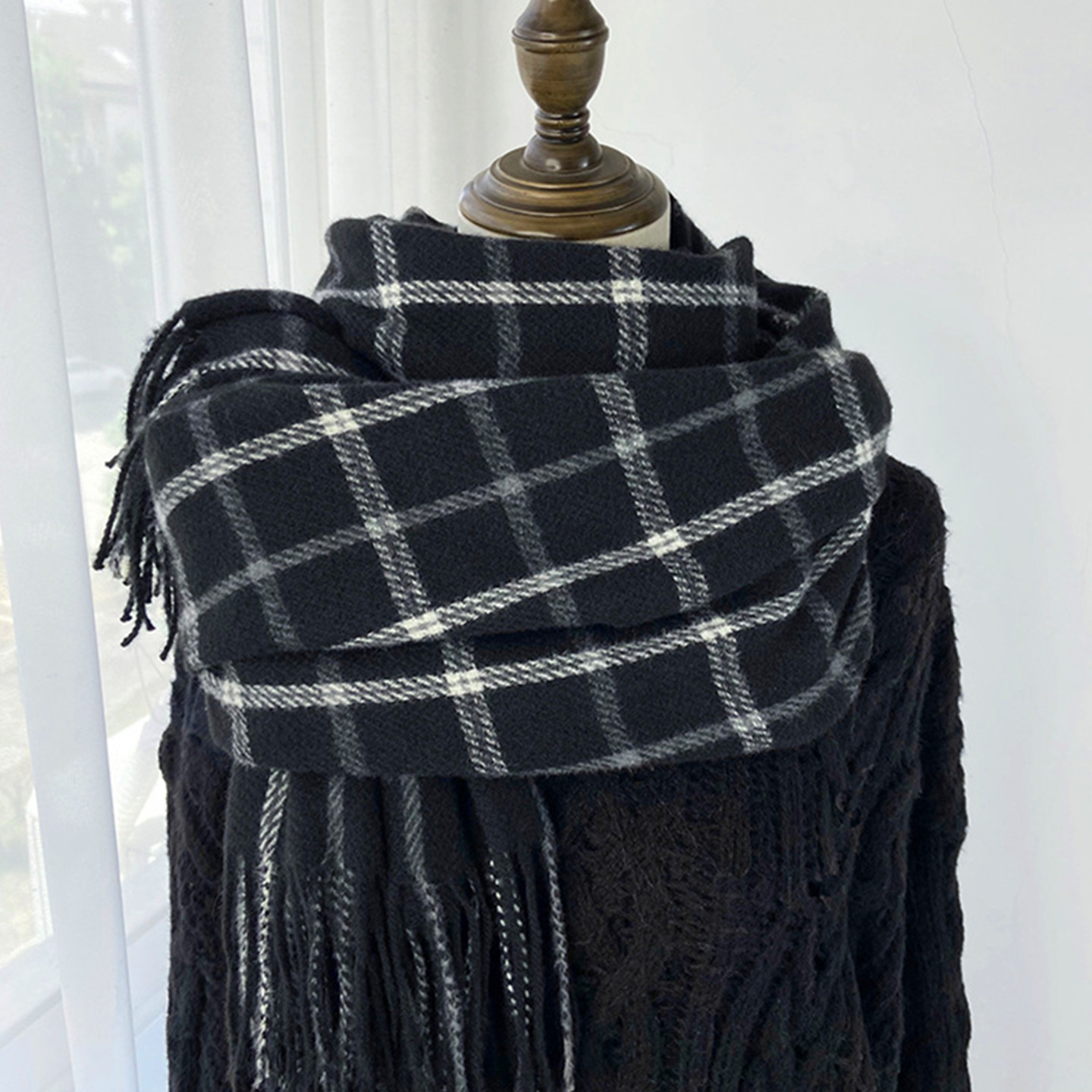 黑白格子围巾男女学生保暖围脖