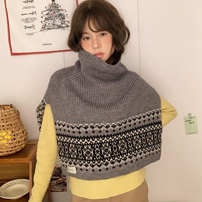 复古高领针织披肩女冬季保暖围巾