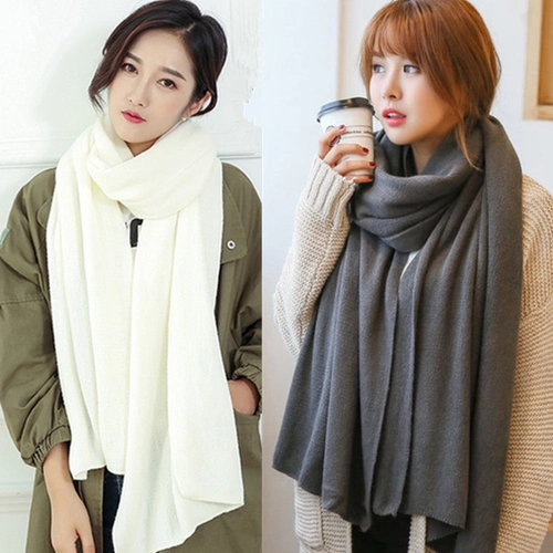 Белый зимний шарф, длинная удерживающая тепло универсальная цветная трикотажная шерстяная накидка для школьников, в корейском стиле