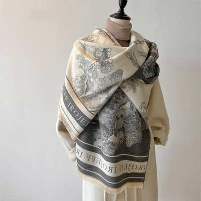 黑白围巾女秋冬季仿羊绒披肩围脖