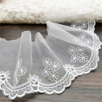 新品宽8cm网纱刺绣花边DIY手工小雏菊波浪边娃衣服装配饰蕾丝辅料