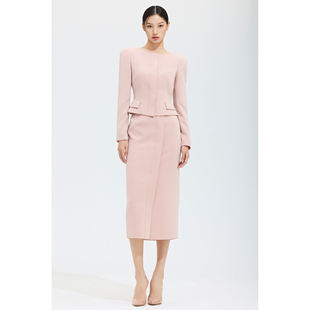 韩国高定三醋酯外套一字领收腰简约优雅通勤修身型气质短款两件套