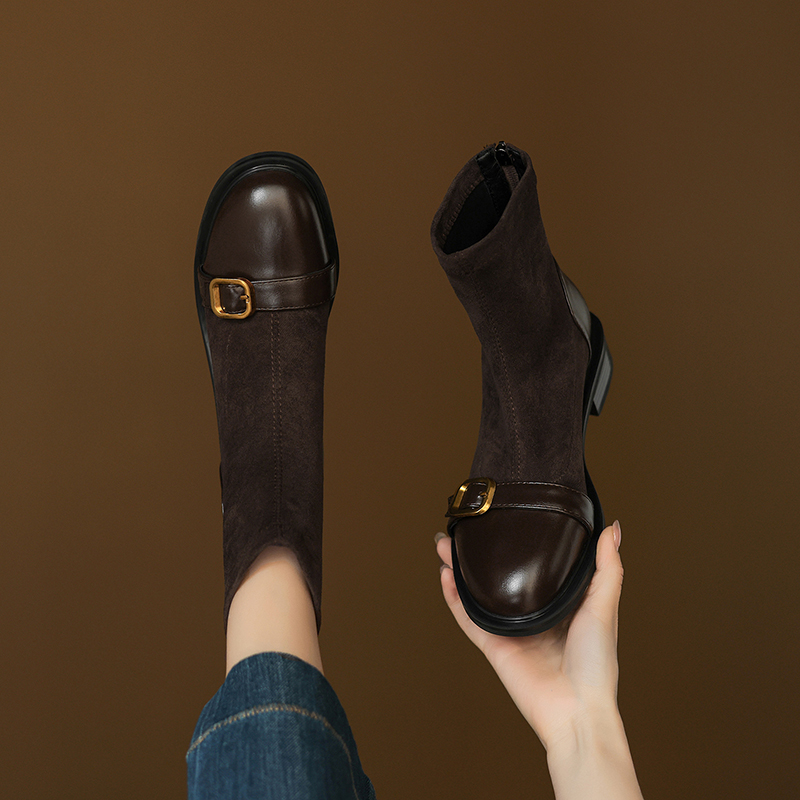秋冬2025新款短筒靴黑色弹力靴
