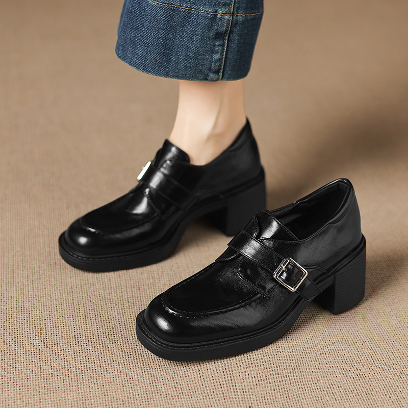 英伦风厚底粗跟深口单鞋女皮带扣乐福鞋复古小皮鞋浅口高跟鞋女鞋,女鞋,浅口单鞋,淘宝优惠券,粉丝福利购,淘宝优惠卷