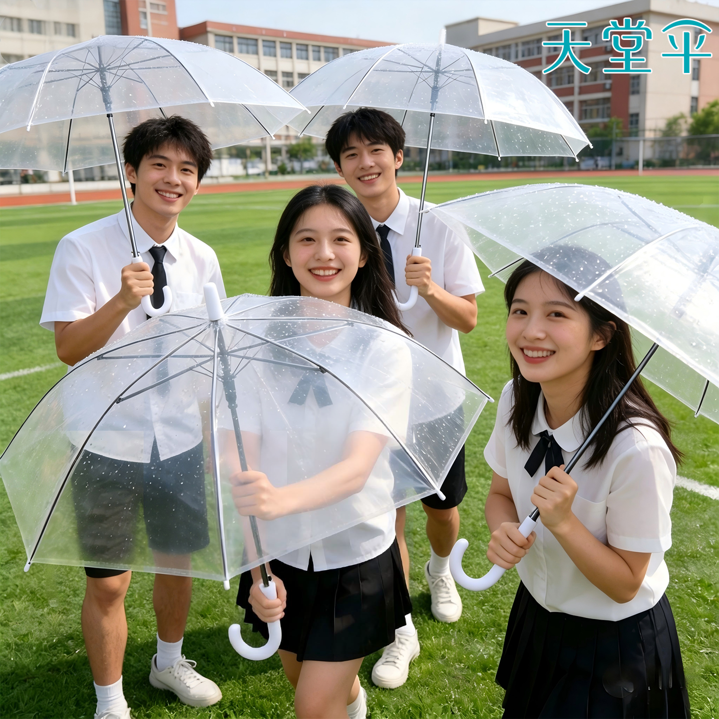 天堂伞透明伞卡通便携八骨加固雨伞半自动长杆直柄晴雨伞男女两用