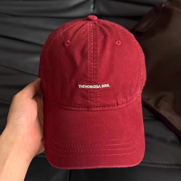 2025新款韩版字母刺绣棒球帽女男夏季时尚情侣百搭红色鸭舌帽子