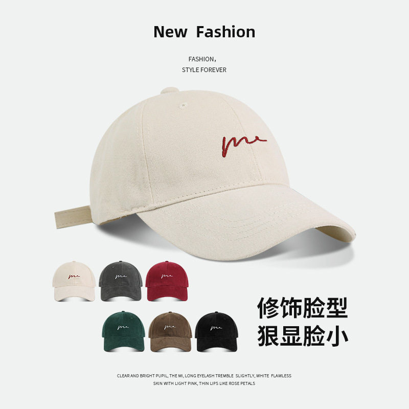 简笔刺绣棒球帽韩版街头潮流男女同款大头围春夏鸭舌帽子潮牌中性