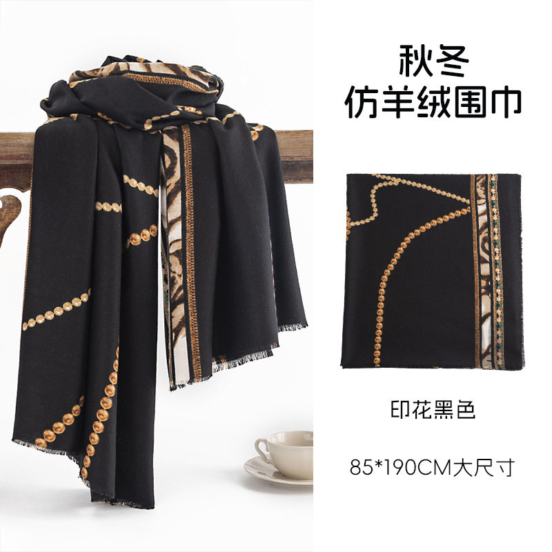 条纹印花围巾欧美街头风仿羊绒时尚保暖围脖2025年秋冬户外披肩女