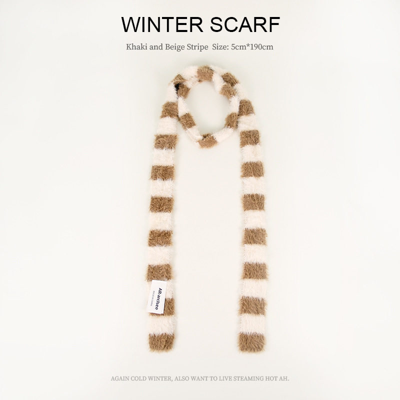 秋冬韩版ins风针织细长条纹围巾女街头个性百搭毛茸围脖装饰小众,服饰配件/皮带/帽子/围巾,围巾/丝巾/披肩,淘宝优惠券,粉丝福利购,淘宝优惠卷