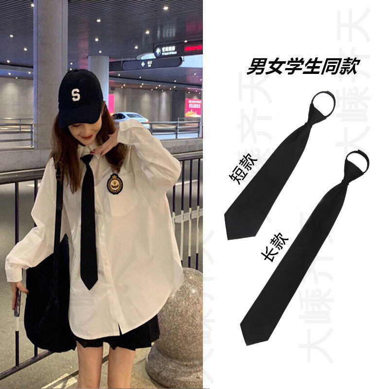 韩版学院风纯色拉链领带学生JK制服懒人领带黑色男女通用潮流领带