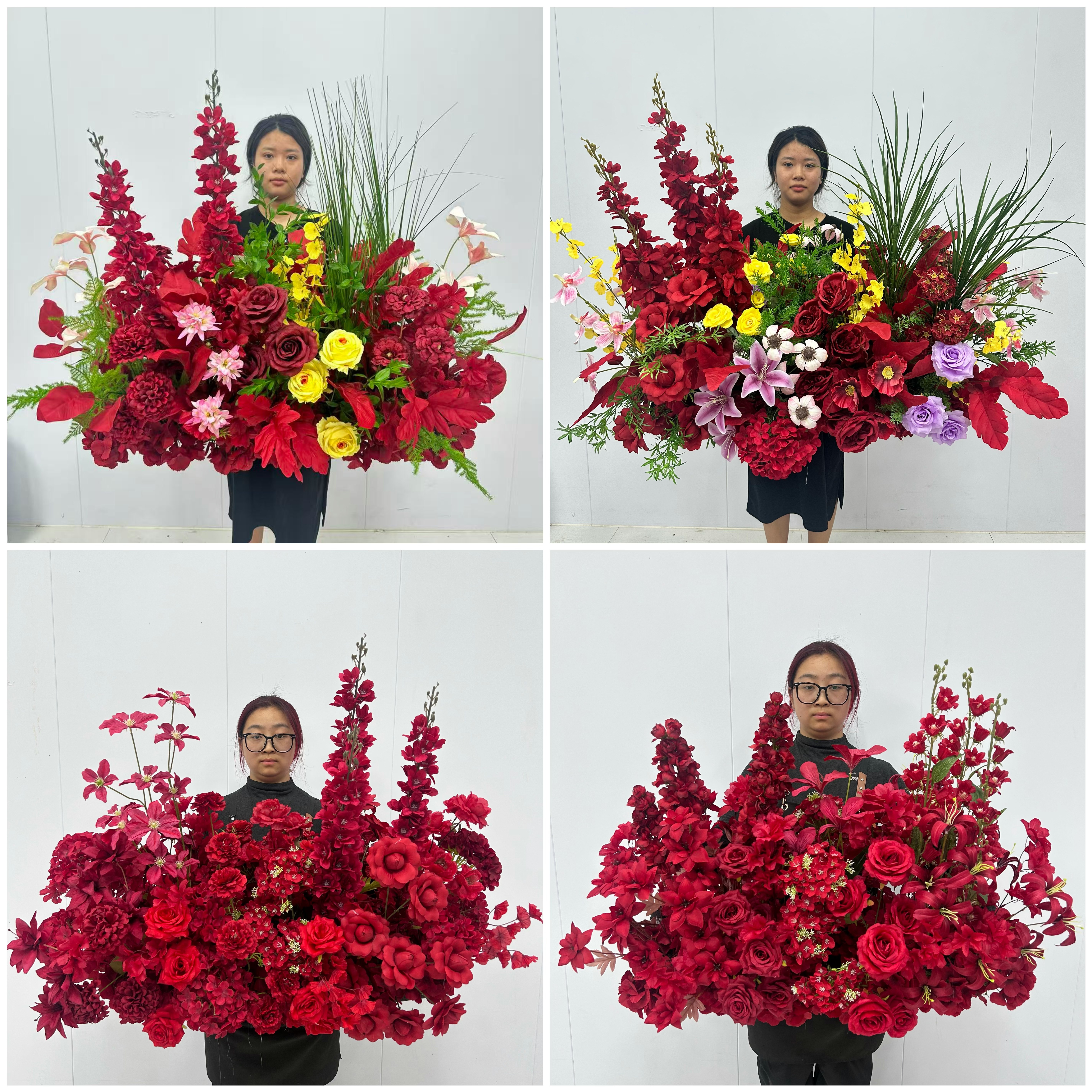 婚庆地排花红色中式订婚宴仿真花图片