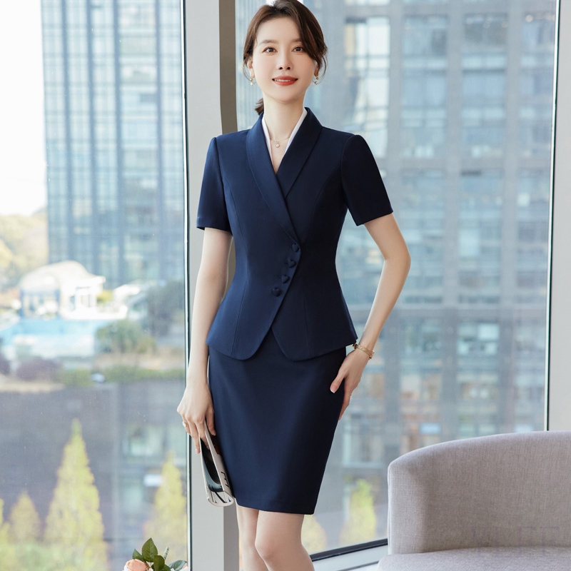 工作服女职业气质短袖西装套装夏天前台珠宝店酒店接待高端正装