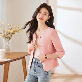 春夏粉色小香风轻奢外套女士短款小个子气质名媛设计感套装连衣裙