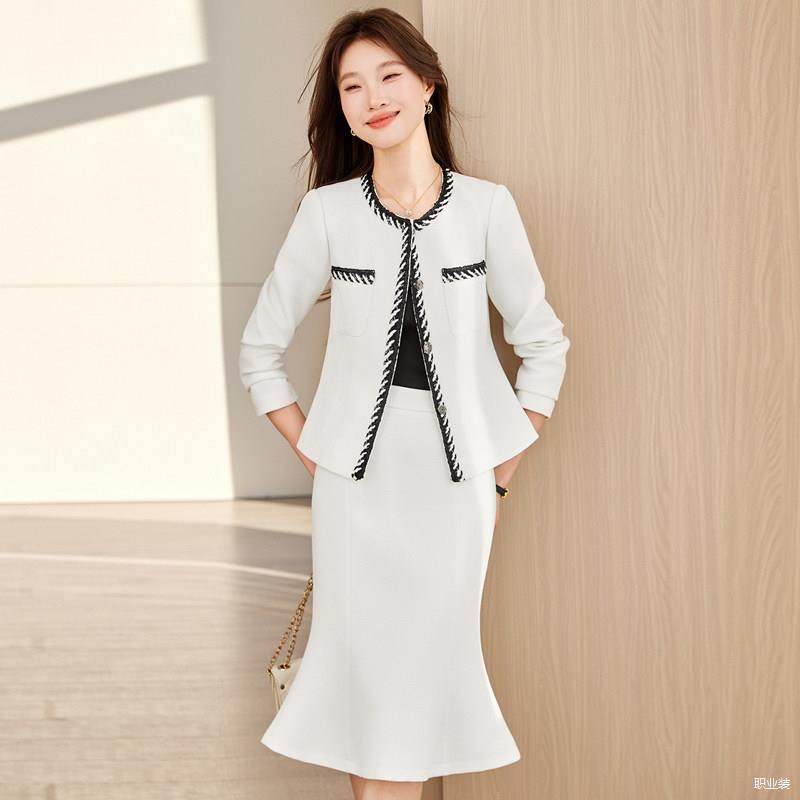 小香风外套女鱼尾裙两件套春秋春小个子休闲名媛气质职业西装套装