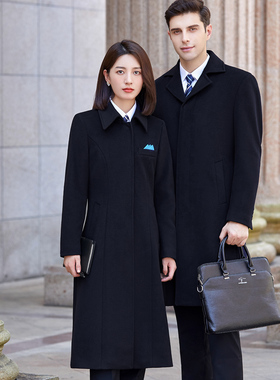 工作服呢子大衣女冬天职业装前台迎宾邮储农行银行中长款毛呢外套
