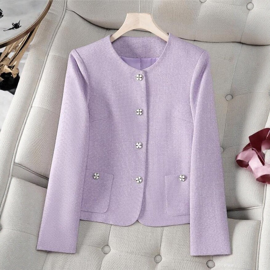 紫色轻奢女神春秋小香风外套女气质名媛小个子短款紫色西装上衣