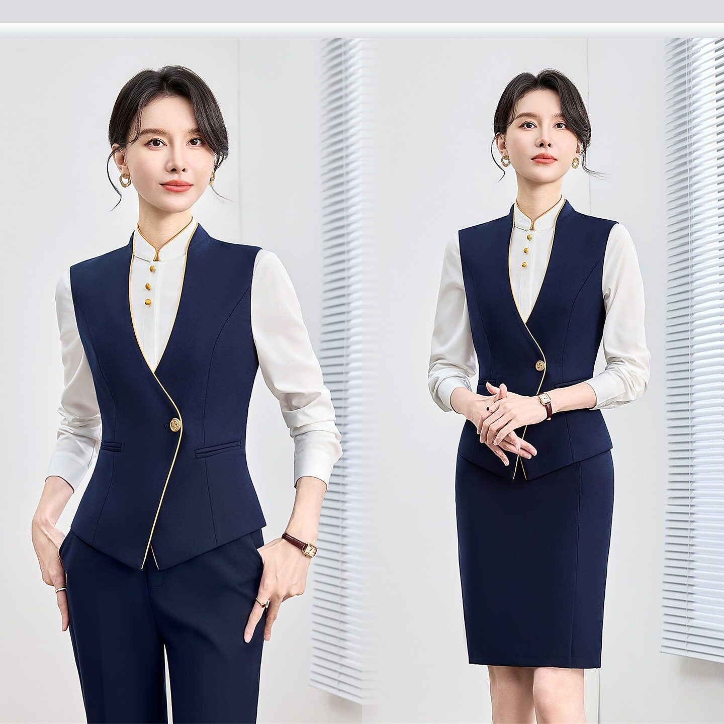 西装马甲女职业正装中式国风气质秋工装套装前台服务员接待工作服
