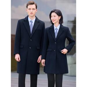 冬季职业装加厚毛呢呢子大衣物业客服男女装夹棉中长款酒店工作服