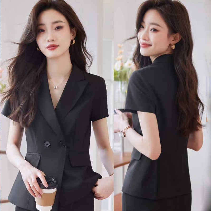 工作服职业气质女夏天短袖西装薄款行政宽松经理套装酒店前台正装