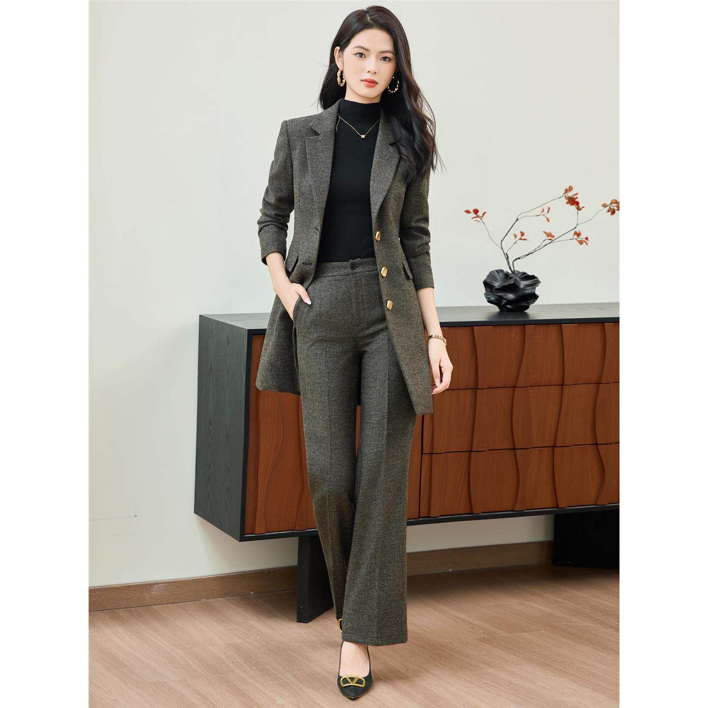 长款西服套装秋冬职业气质外套小个子2025休闲感西装高级女中毛呢