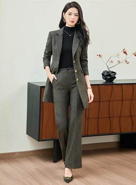 长款西服套装秋冬职业气质外套小个子2025休闲感西装高级女中毛呢