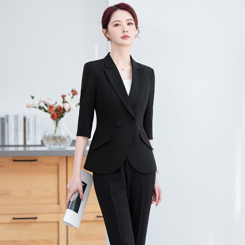 职业西装套装七分袖西服外套女薄款春夏装小个子前台工作服小西装