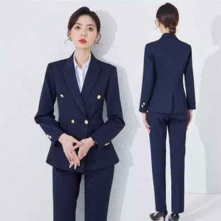 气质女神经理双排扣珠宝店西装套装女正装秋冬天三件套前台工作服