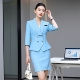 收腰美容院珠宝店半袖 女夏装 两件套工作服 套装 天蓝色气质职业西装