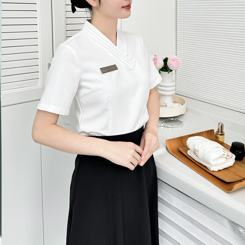 韩式夏季新款高端美容院酒店前台会所工服气质养生技师服裙裤套装