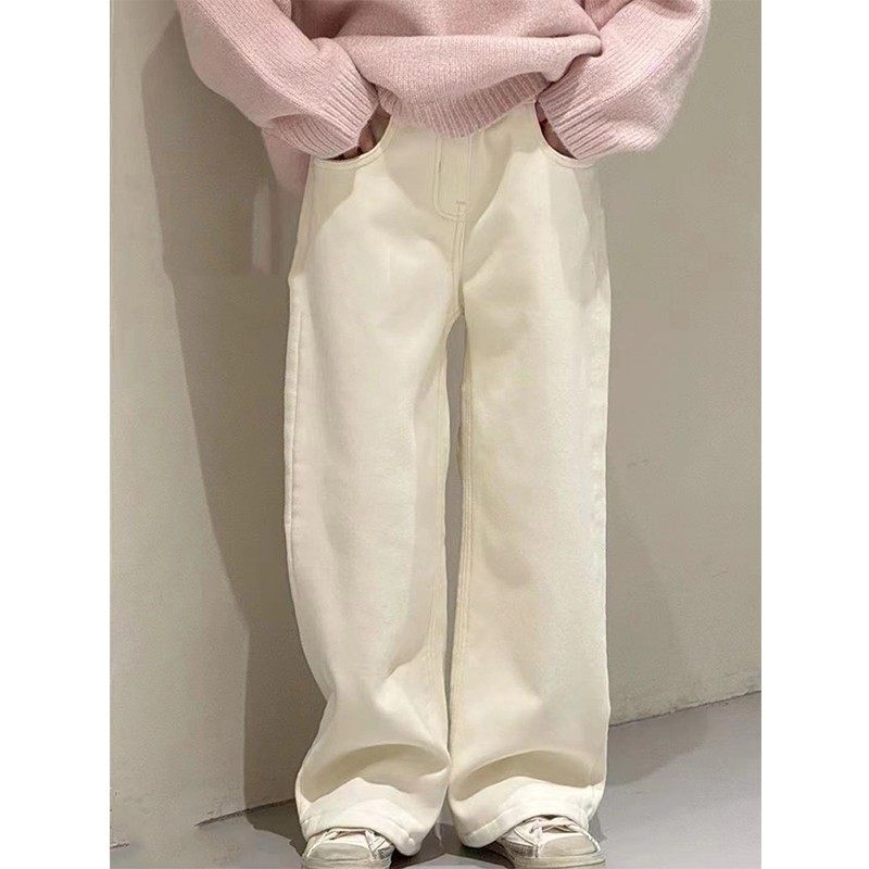 春秋冬季女童牛仔裤中大童韩版一体加绒白色裤子加厚直筒裤儿童装,童装/婴儿装/亲子装,裤子,淘宝优惠券,粉丝福利购,淘宝优惠卷