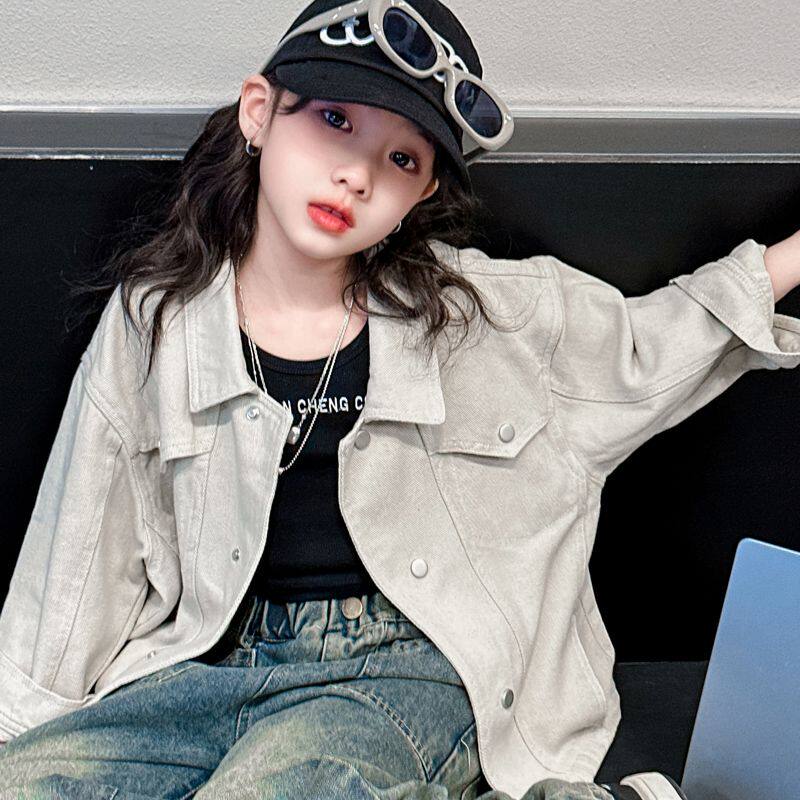 女童牛仔衣童装春秋季韩版新款中大童服装儿童休闲百搭纯色外套