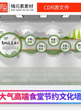 绿色食堂勤俭节约学校员工餐厅文化墙CDR矢量3D素材特惠加入VIP