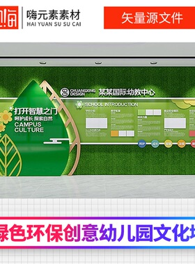 绿色环保创意幼儿园文化墙AI文件素材源CDR设计文件源模板VIP免费
