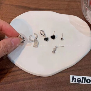 嘻哈个性冷酷AB款6件不规则耳钉 爱心耳饰耳圈灵动吊坠拍照鸭舌帽