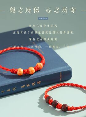 2027本命年红绳手链 手工编织金刚结麻花护身符咖色棕色 简约饰品
