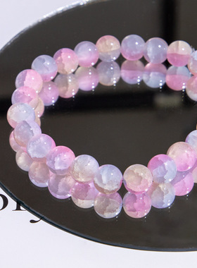 琉璃水晶手串甜美梦幻粉紫玉碎扎染渐变撞色手链儿童盘玩便宜批发