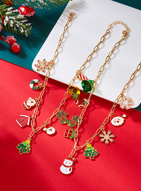 卡卡KA圣诞节礼物可爱卡通花环糖果铃铛金属吊坠O型链条锁骨项链