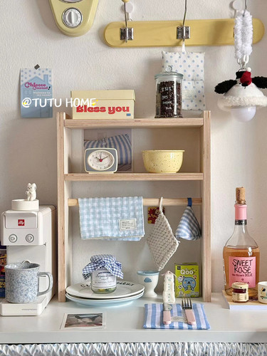 韩国ins木质杯架桌上展示架茶杯收纳架海洋板厨房置物架拍照道具